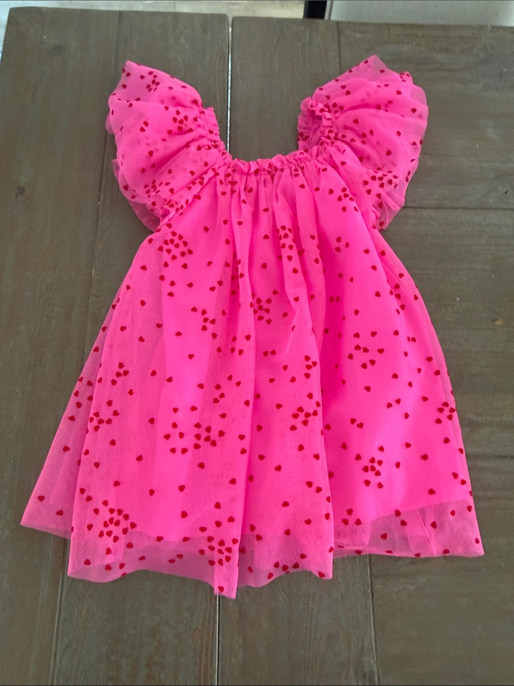 Cat & Jack Hot Pink Tulle Dress with Red Heart Accents